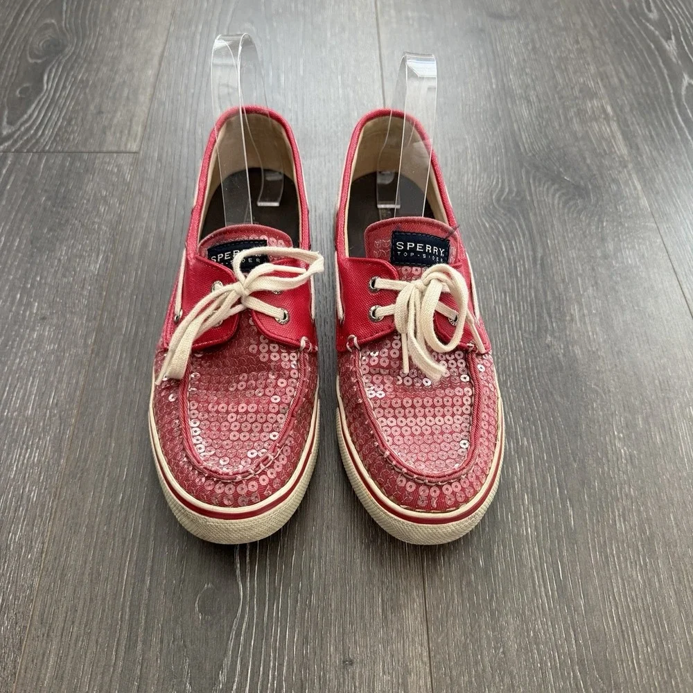 Sperry Top-Sider Womens 9 Bahama Boat Shoes Red Sequins Coastal Nautical Preppy